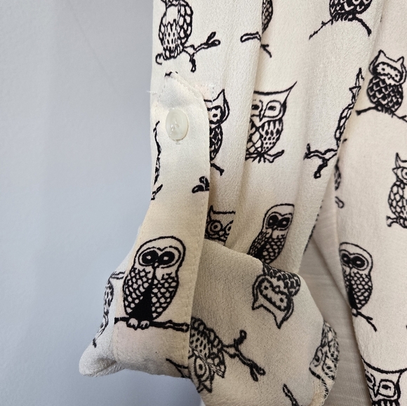 PORRIDGE ANTHROPOLOGIE Cream Owl Print Button-Up Shirt. Size Small - Picture 5 of 13